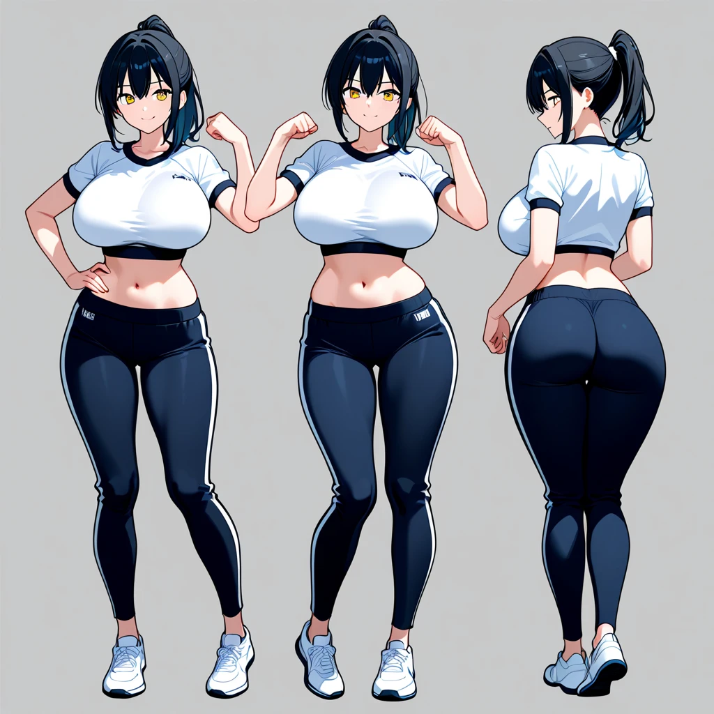 ((melhor qualidade)), ((obra de arte)), (detalhado), uma mulher adulta, olhando pro espectador, rosto perfeito, quadris largos e macios, focus on glutes, big, soft glutes, seios macios, seios lindos e marcados, back view, blusa banca, hidden hands, magra, shy, corada, em plano de fundo VAZIO, seios grandes, linda, duplo v, black pants, vergonha, perky glutes, cabelo curto, cabelo vermelho, olhar com vergonha, corada, sexy, sexy, garota de anime com bunda grande em shorts de couro preto e blusa preta, fofosexyrobutts, Oppai, curvando-se, Coxas grossas, Oppai, estilo de anime ecchi, detalhes finos. linha de frente das meninas, ecchi, Oppai proportions, (SFW)