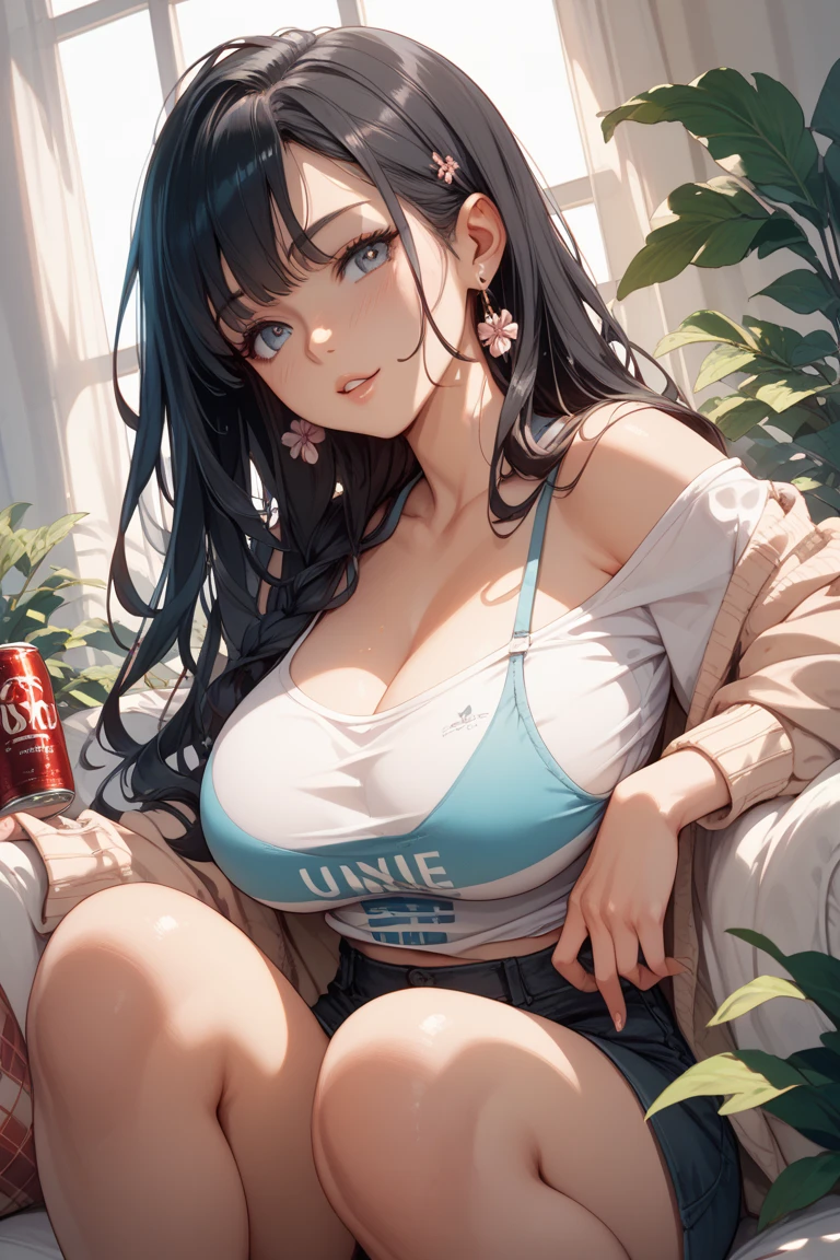 long dark hair / big tits / brown eye / lying in the table . sexy pose . soft ligting / white lingerie