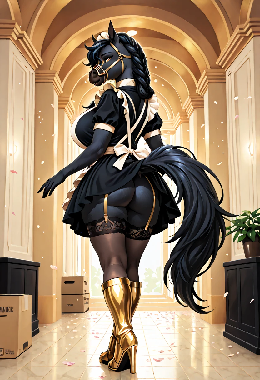 Anime picture of a woman in underwear and high heels posing next to a horse, commission for high resolution, [ 4 K digital art ]!!, long elegant tail behind, thick tail, oc commission, 8K high quality detailed art, Japanese goddess, thicc, character is in her natural pose, long elegant tail, Elegant Pose, royal elegant pose, seductive anime girls