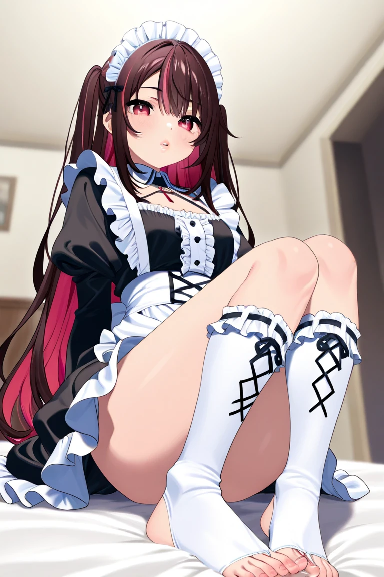 (NSFW1.5),masutepiece, Best Quality, 1girl in, Solo, Twin-tailed,(Gothic ta), (Purple hair),(Lori face),(Black pants), Butt crack, from behind, Looking back, blush, Solo, all-fours,, (Sex Dungeon Background),(frills skirt),(MetamorphosisDOGI-Style 1.5),(Acme face),(soup),(Mayoshisu'Gothic loli(openlegS2.0),(Butt appreciation model 1.2),(BESTquality pretty face1.2),(openmouth),