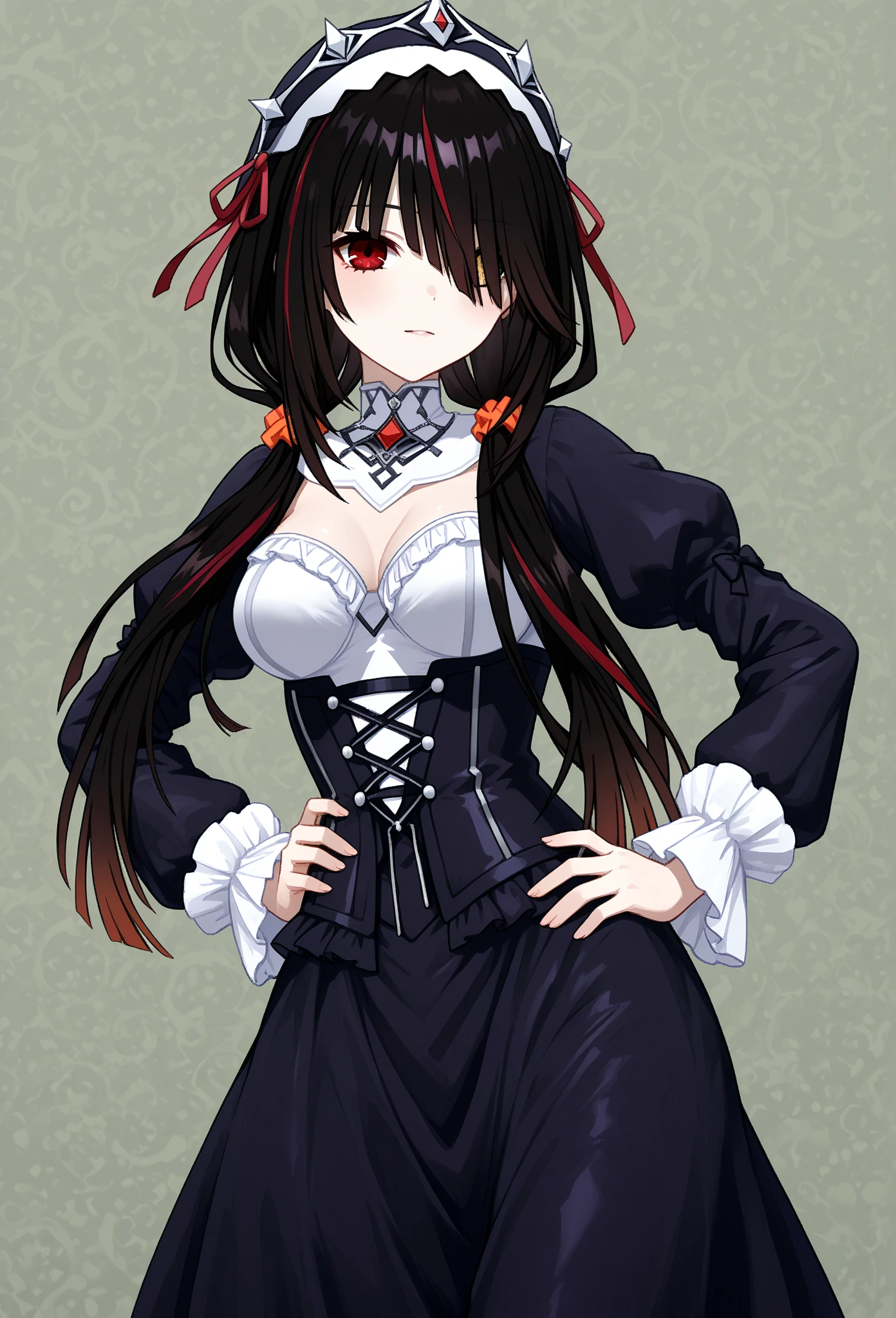 , No crotch, 1 sister, medium, own, how to, black hair color hair, Long gray hair, Very long hair, inner strength, humongous large breast, Black dress, in , maid headdress, ((White even)), looking at viewert, Decorative style, Green-eyed, The face  red, skirt lift, standing back, How to drip, catss, lie, frilly suffocation,Lower bust, LOP, hair between eye, after sexing ,  Background with, maid, , white backgrounid, pleatedskirt, Minkitz,  Clothes lift, through bangs, Self-lifting, cropped shoulders, Split sleeves, armlets, ahoge, french braid
