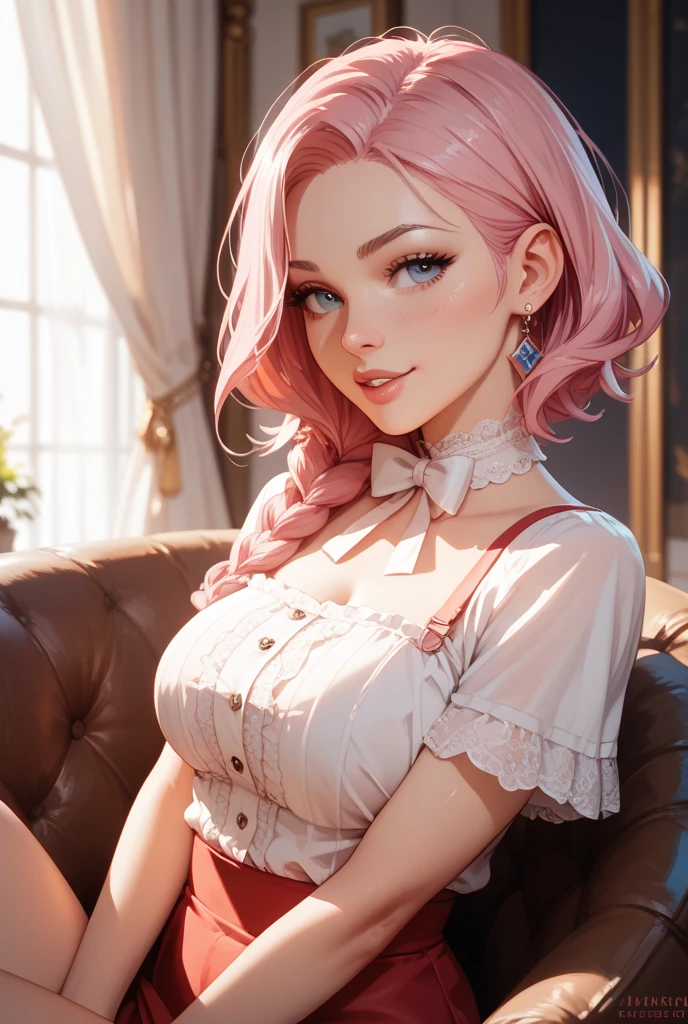 Full body photo, 1woman, Belle Delphine face, ahegao, sexy slut, slutty thick curvy body, small breast, royal outfit, long pink hair, matte color scheme