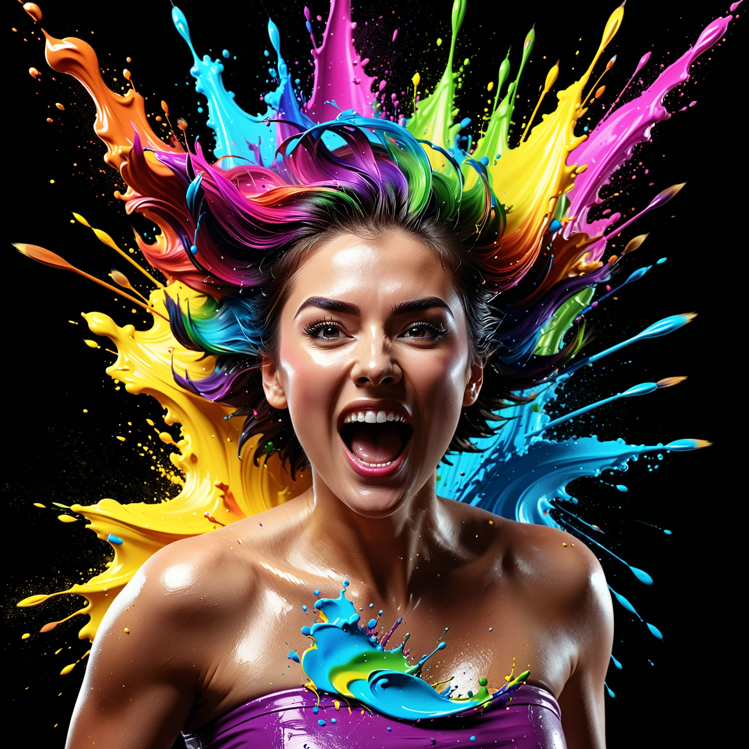 (Best Quality,Ultra-detailed),(Realistic:1.37)Girl draws a picture,Smiling,Covered with paint,Headphones on the head, with glasses on,An impatient expression on his face,Artistic creativity,Joyful,Playful,Happy,expressive,Beautiful bright colors,imagination,Artistic talent,Passion for art,Colorful clutter,paint splatter,paint strokes,The artist's move,The Creative Process,Presentation of the final result,inspiration,Artistic creativity,Vivid imagination,Drawing tools,Artist's palette,canvas,Artistic expression,brush strokes,A creative journey,Artistic endeavors,Artistic performance,Creative energy,artistic atmosphere,Artistic creativity,Expressive features,Playful atmosphere,Artistic playfulness,Live Art Scene,Artistic triumph,Dynamic composition,Living works of art,Colorful & Vibrants,The result of artistic expression,Energetic manner of writing,A colorful masterpiece.