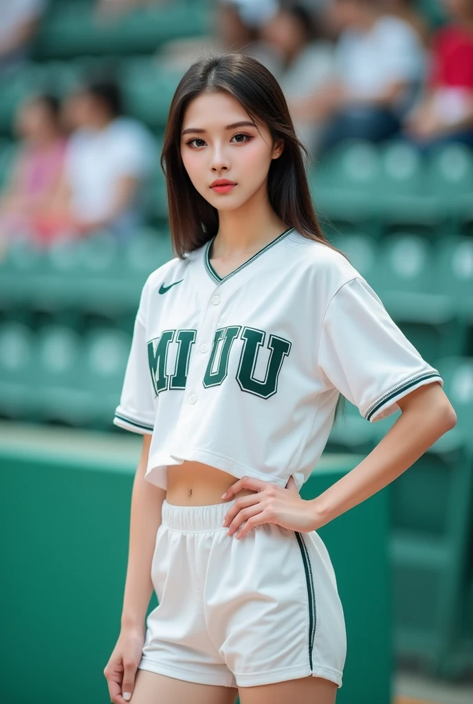 ((top-quality、Top image quality、超A high resolution))、14years、独奏、((small tits:1.7))、flat breast、small tit、A smile、with round face、Golden hair、Short ponytail、childlike 、Ultra-detailed and beautiful skin、Realistic and beautiful skin、、((Silk Basketball Uniform)), delicate and beautiful face、Young models,see -through,raise arms,wet with sweat