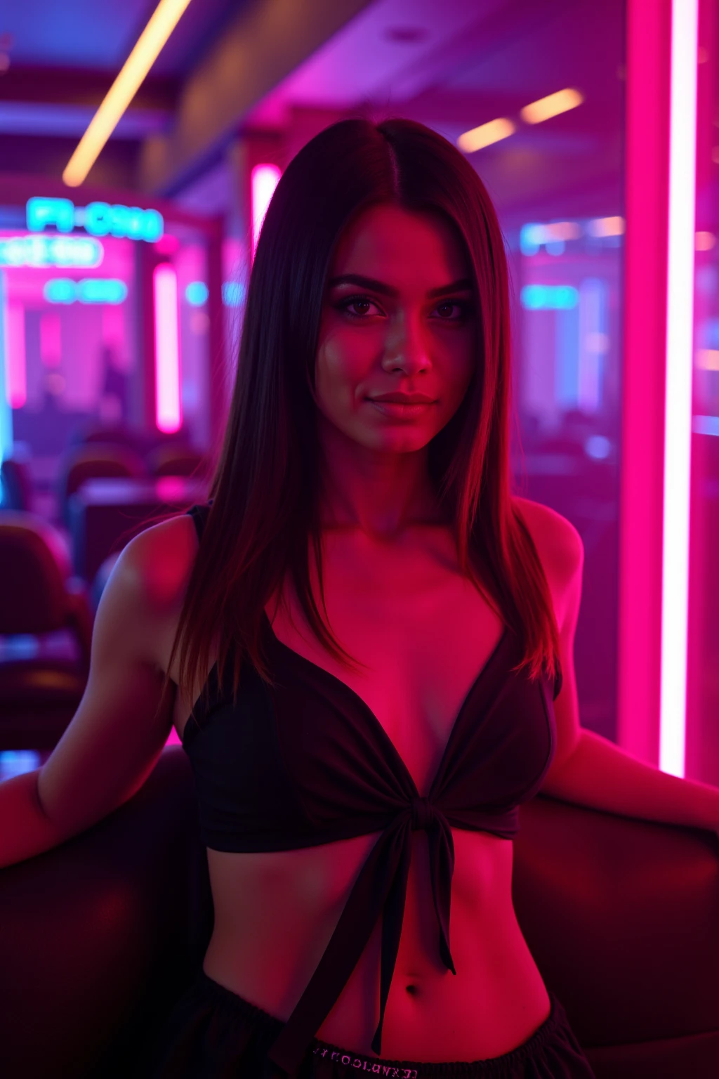 a 15 old in a bikini top and shorts sitting on a chair, 3 d neon art of a cyberpunk frog, scifi character render, 3 d render stylized, 3 d render beeple, stylized 3d render, style of starfinder, scifi character, rolands zilvinskis 3d render art, rendered in redshift, colored zbrush render