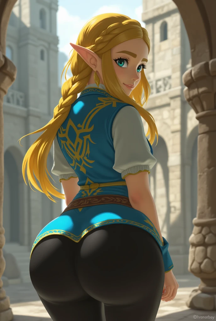 ((the best quality)), ((work of art)), (detailded), face perfect, sexly, appealing, ((4K)), big fit ass , Princess Zelda, short-hair