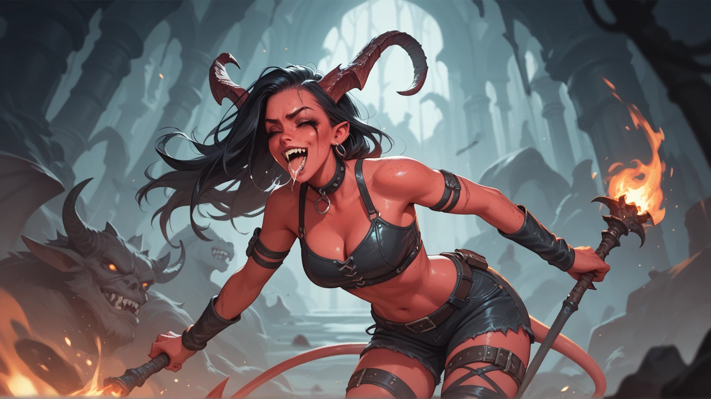 A young 15- yr old Orcish girl with lovely charming face, having dark skin tone pigmenting texture, (wearing nose ring), (body builder, athletic masculine size body),(having a lots of battle scar's), ( dark skin texture masterpiece ), (tomboyish punk hairstyles look), (( wearing helmet with horns)), (serious, with exposed teeths showing large fangs)(perfect full body detailed anatomy), (Super accessories detailed), (fighting pose), (perfect detailed bright sparkling eyes),( short illuminating hair), ((expose big hard erect nipples))(( transparent panty and bra, with pussy clitoris exposed ))((legs wide open showing pussy line))(( Wearing transparency orcish costumes )), (( holding a treasure axe or treasure war hammer )), ( lava cliff background), (( illuminating different lights covering the sorrounding atmosphere of battle fields)) on its back wearing dark cape detailed design, has a angry face, 7 different perspective view of that same girl & face profile sheet character style