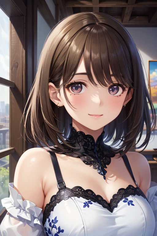(Highest quality, Very detailed), one person's, Purple eyes, Purple Hair, White skin, 10 years old、short hair、Perm Hair、((Pink Dress))、((barefoot))、(Spread your legs in the woods、Stripes々Patterned panties、Nipples sticking out of shirt、whole body、View from the back、Prone、Cute ass