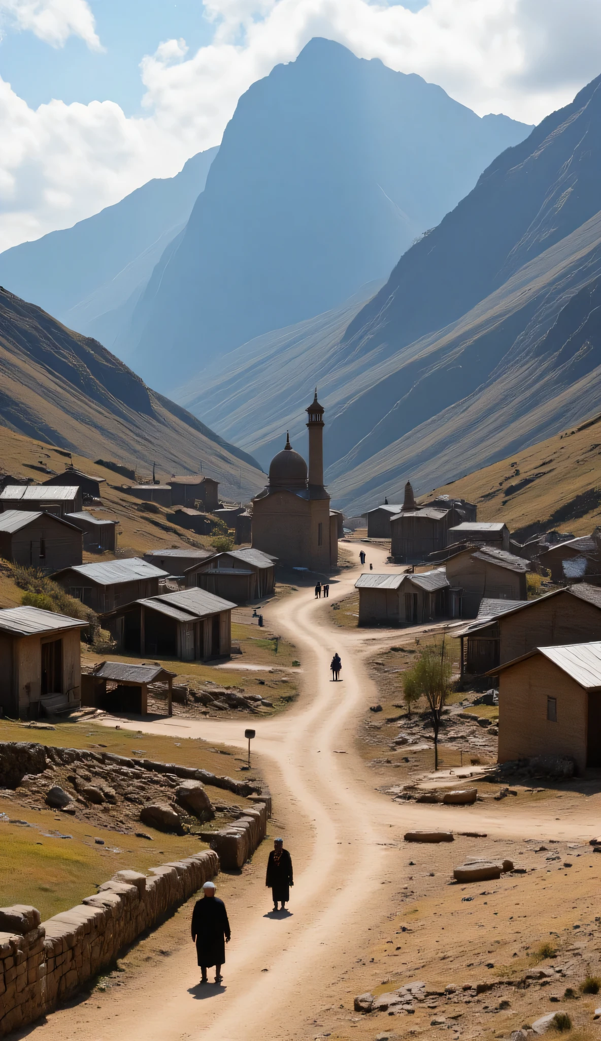 highdefinition images、Mchush(and Mount Batula V)and a poor village at the foot of the mountain where the mosque is built、dirt and a sense of life、the state of a village in a mountainous area