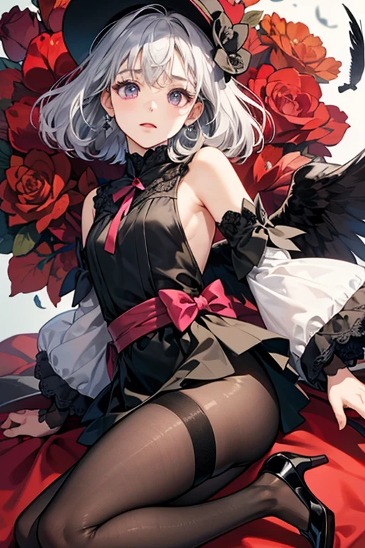 ((best quality)), ((masterpiece)), (detailed), 1girl, Character design, female, dynamic poses, long white grey hair, grey white eyes, very skinny, detailed, best quality, no accesoires around the neck, no shoes, prominent collarbones, skinny arms, flat stomach, visible hip bones, full body, blank white background, plain background, white background, red and white clothing, Bloodborne inspired, occult aesthetic, occult, detailed and intricate steampunk and detailed gothic, NSFW, Very dramatic and cinematic lighting, cosmic horror, grim-dark, side-lighting, perfect face, NSFW, Fluttering lace flared long knee length dress with frilly petticoats, knee length dress, pleated petticoats, petticoats gothic, complex lace boots, side-lighting, gothic aesthetic, wielding a mighty sword with mechanical components, mandalas, small breasts, a fairy, various different types of insect wings, NSFW, full body, whole body, body, plain background, white background, blank background, no background, white background NSFW, chains, full body, whole body, head-to-toe NSFW