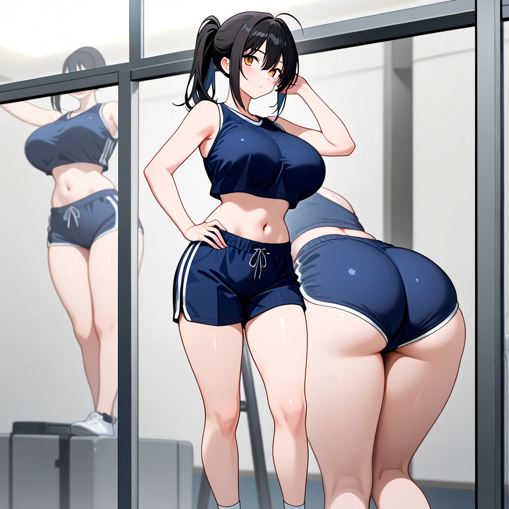 (16k, Best quality : 1.4, UHD, highest resolution, perfect quality : 1.3), ((large bright gym with a group of fitness girls in the far distance, looking shocked at foreground, lustful, masturbating, diverse races, diver faces)),  ((cis woman beside futanari, erection under clothes : 1.4, overhead shot : 1.2, 1girl : 1.3, face in shot : 1.3, small penis : 1.4, futanari with tiny testicles : 1.5, somewhat muscular chubby futanari, covered in sweat : 1.2, heavy breathing : 1.2, visible breath : 1.3, steam : 1.1, covered testicles : 1.6, extremely thicc curvy futanari (ejaculating sperm) in gym : 1.4, in large brightly lit gym : 1.4, blushing : 1.3, detailed face : 1.4, high resolution face, detailed eyes : 1.1, futanari with orgasm face : 1.3, futanari looking to the side : 1.4, covered in cum : 1.3, gazing away, surprised expression : 1.2, covered hips : 1.5, perfect hands : 1.3, futanari ejaculating through gym clothes : 1.4, futanari with ecstatic frustrated expression : 1.3, futanari wearing open ((yellow seethrough sweaty)) elaborate cutout yellow gymwear : 1.4, [yellow lacey lingerie capris : (seethrough white) yoga capris : 0.5] : 1.2, translucent crotch panel : 1.5, winking face, wincing face, perfect hands, big breasts: 1.5, futanari cumming hard at the gym)), ((futanari wearing transparent mesh sportswear : 1.4, 1girl : 1.5, erection under clothes : 1.5, small penis, tiny testicles : 1.6, eye level shot : 1.9, futanari with intensely embarrassed face, futanari cumming intensely))
