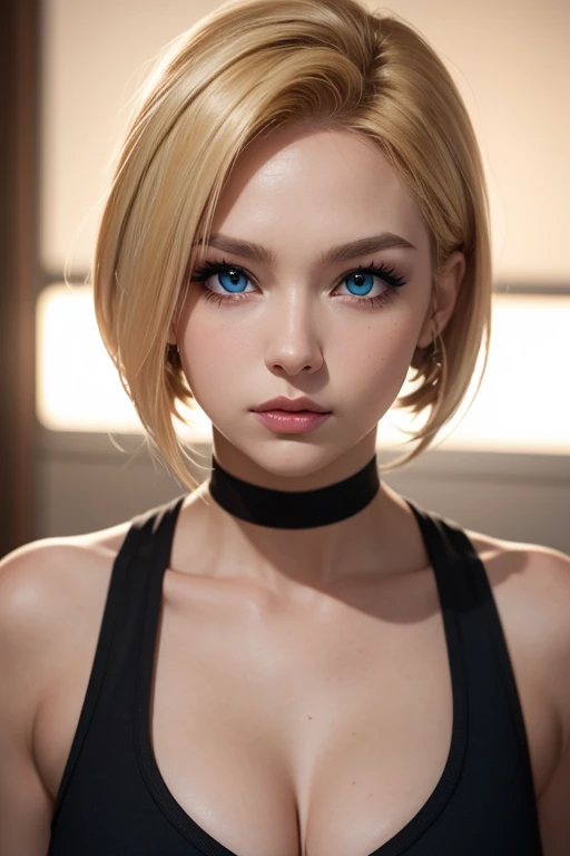 Hot mom, sexy dess, sexy, ((Masterpiece, best quality)), detailed skin, highly detailed, cinematic lighting, ultra realistic, blush, looking at viewer, with short blonde hair. Her hair is straight and elegantly styled, falling softly to chin length, portrait, , 