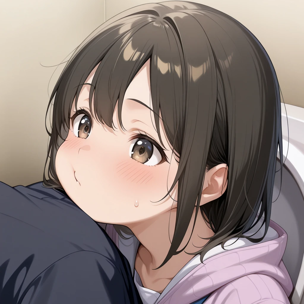 Rin Shibuya、lie down in bed and sleep、sleeping face, sleeping soundly、black long hair、casual clothes、blue jersey、long pants、highest quality, hire, detailed face, home bedroom、 detailed background, Depth of written boundary, Bokeh