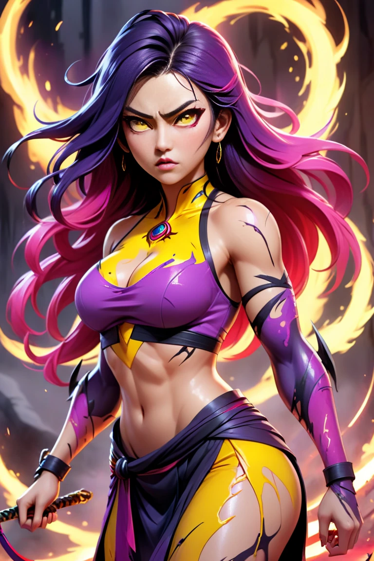 akali, league of legends, high quality alone, serious face, struggling pose, black background with purple