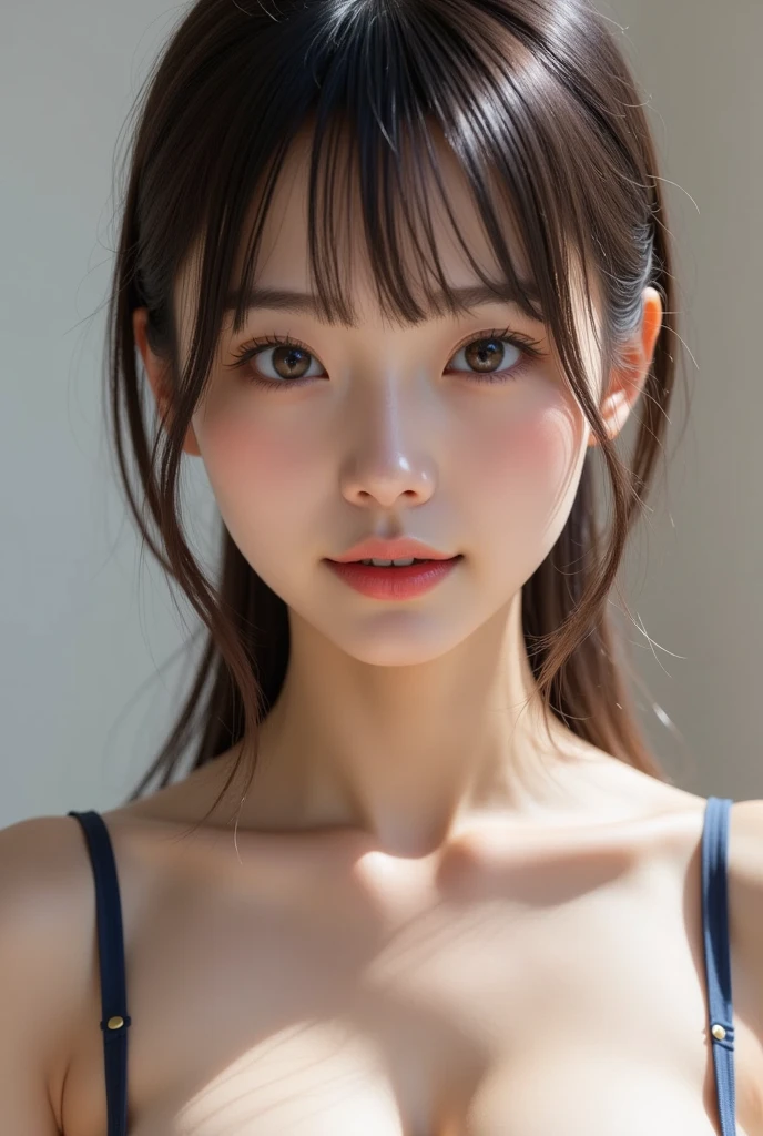 ((Top quality, Masterpiece: 2, Very detailed)), 1 sexy beauty, (Perfect face: 1.7), (Summer knit), V-neck, Realistic, Mole on chest, Slender, Summer sunshine, Light and shadow contrast, Protruding nipples, Big breasts, (Very realistic skin texture), Smiling, Fair skin, Sunbathing, Sunlit skin