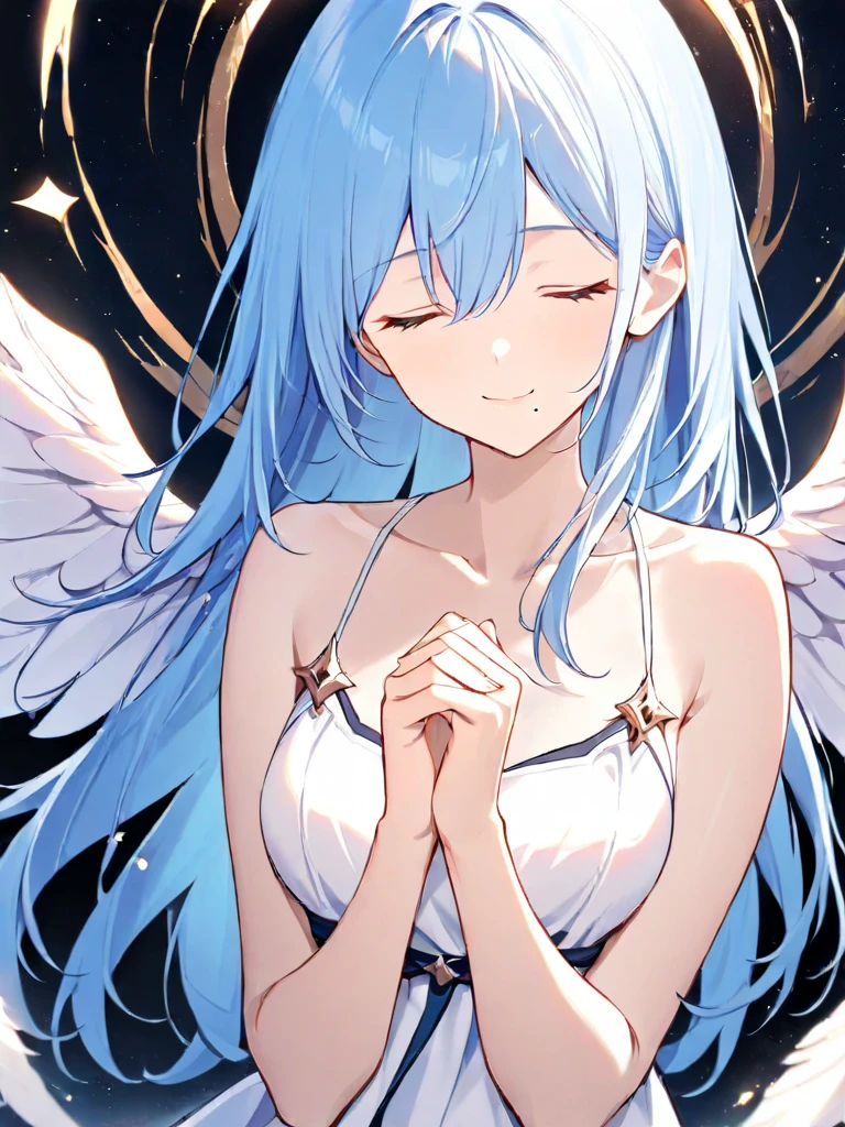 NSFW,masterpiece,Highest quality,High resolution,Very detailed,white\(no game No life\),Small breasts,Angel,Angelの羽,High-quality dress,Halter neck,gem,expectant face,blush,A moonlit church