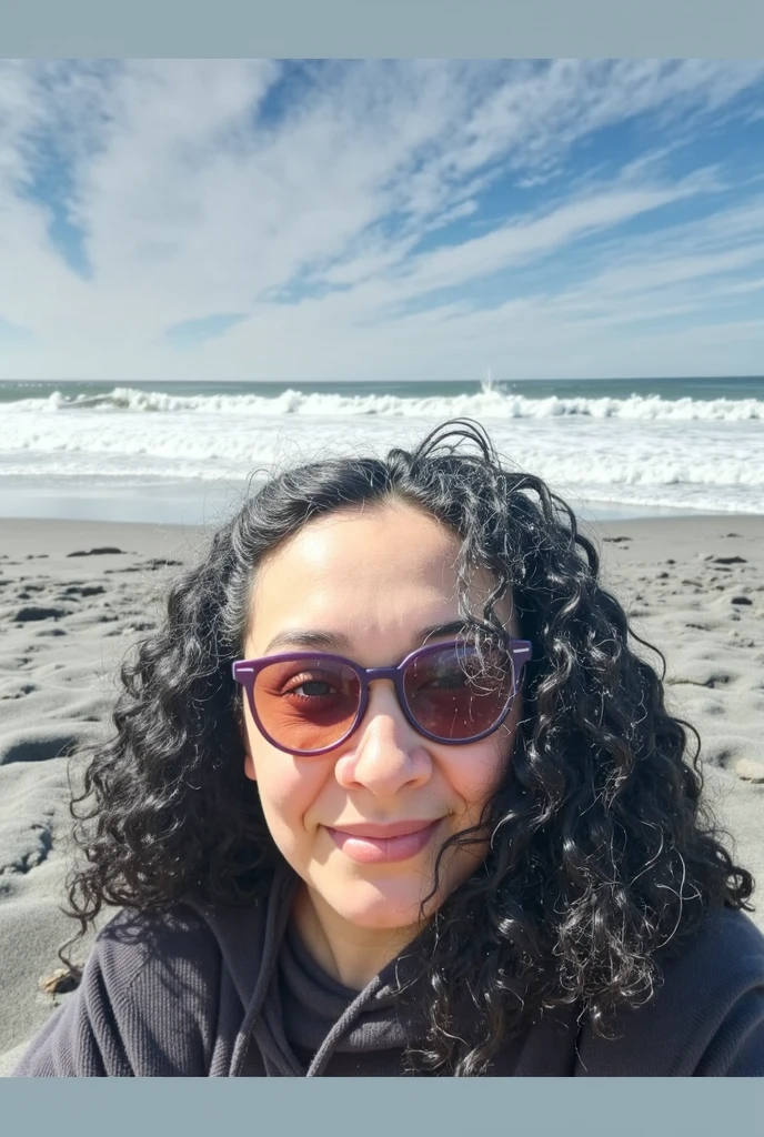 Caseyli, 1girl, solo, 30 years old, (((Georgian face))), (((Georgian nose))), (((Georgian lips))), ((((chubby)))), (((wide hips))), (((dark blonde hair))), wavy medium hair, wearing stylish Generation Z wear, ((Background: rugged coastline)), standing, smiling