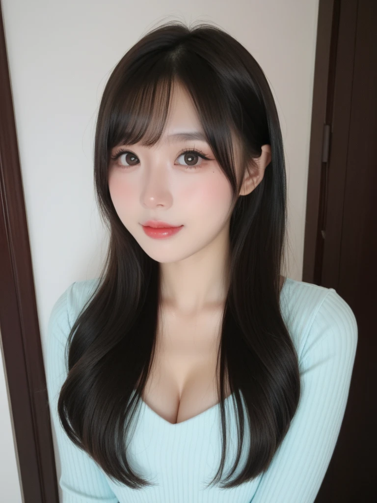 table top, highest quality, shape, Super detailed, finely, High resolution, 8k wallpaper, perfect dynamic composition shape, beautiful and detailed eyes, Down jacket,wavy hair,small breasts natural color lip, bold sexy pose,smile、20 year old girl、cute、sexy shot looking at camera,Raw photo,messy hair