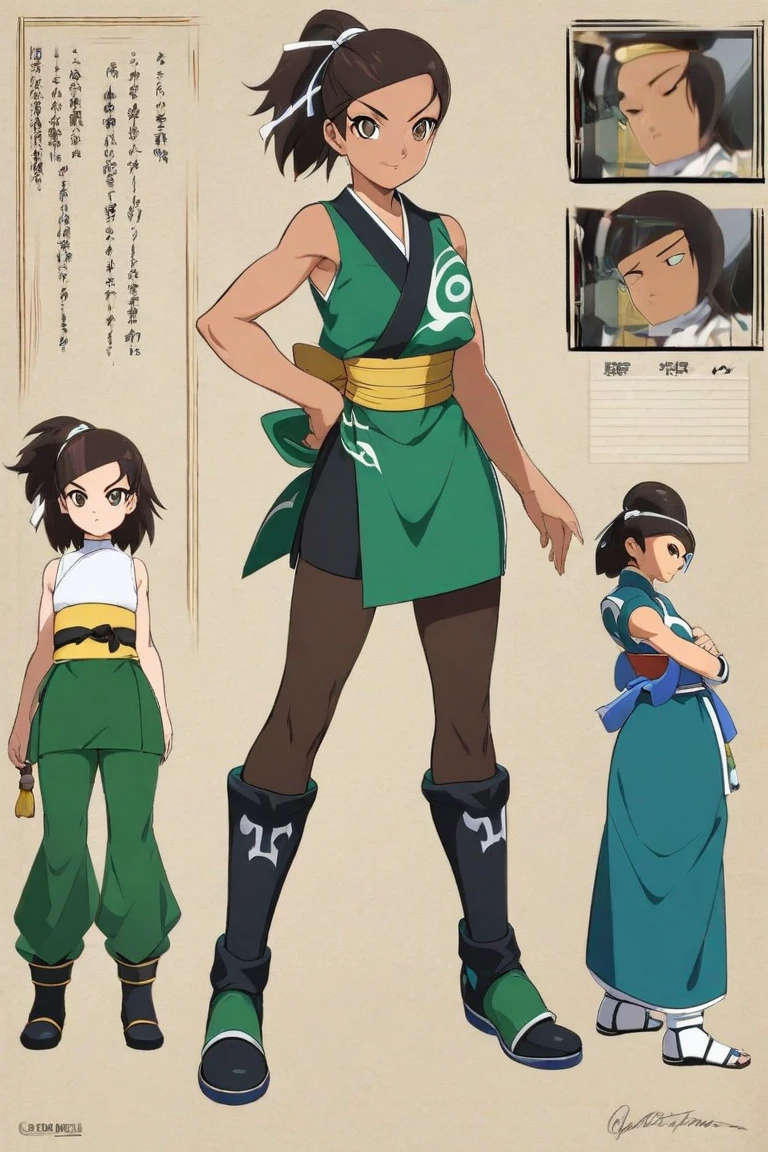 traditional art, marker drawing, Toph Beifong from Avatar, flat chest, full body, standing, looking at viewer, score_9, score_8_up, score_7_up, score_6_up, score_5_up, score_4_up