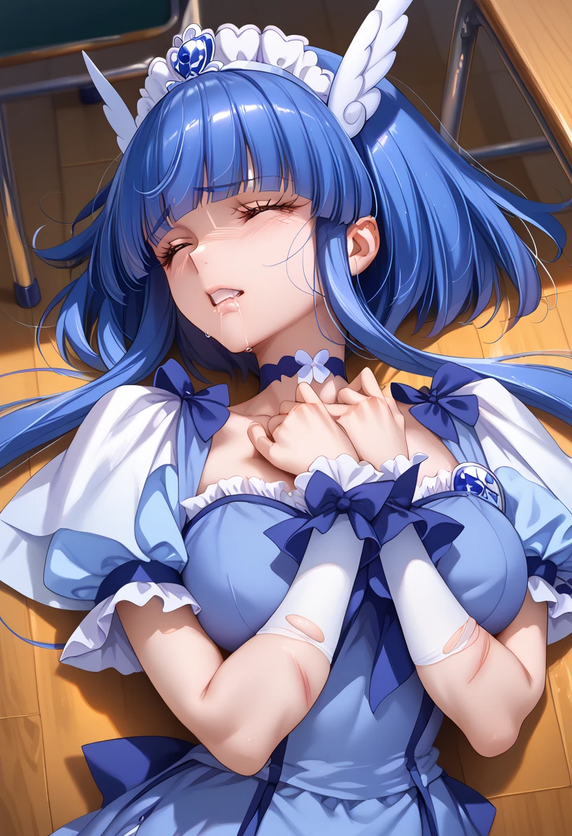 NSFW,masterpiece,Highest quality,High resolution,Super detailed,Roxy Migurdia\(Mushoku Tensei ~If you go to another world, you'll get serious~\),Small breasts,Blue Eyes,Blue Hair,Long Hair,Braid,Twin Blade,(High-quality sexy maid outfit),Micro Mini Skirt,White fishnet stockings,Iron Collar,(Ahegao),Embarrassed,sexual excitement,Estrus,blush,smile,Sweat,heart,bustling street,Alley,(male),Having sex,Insert,Creampie