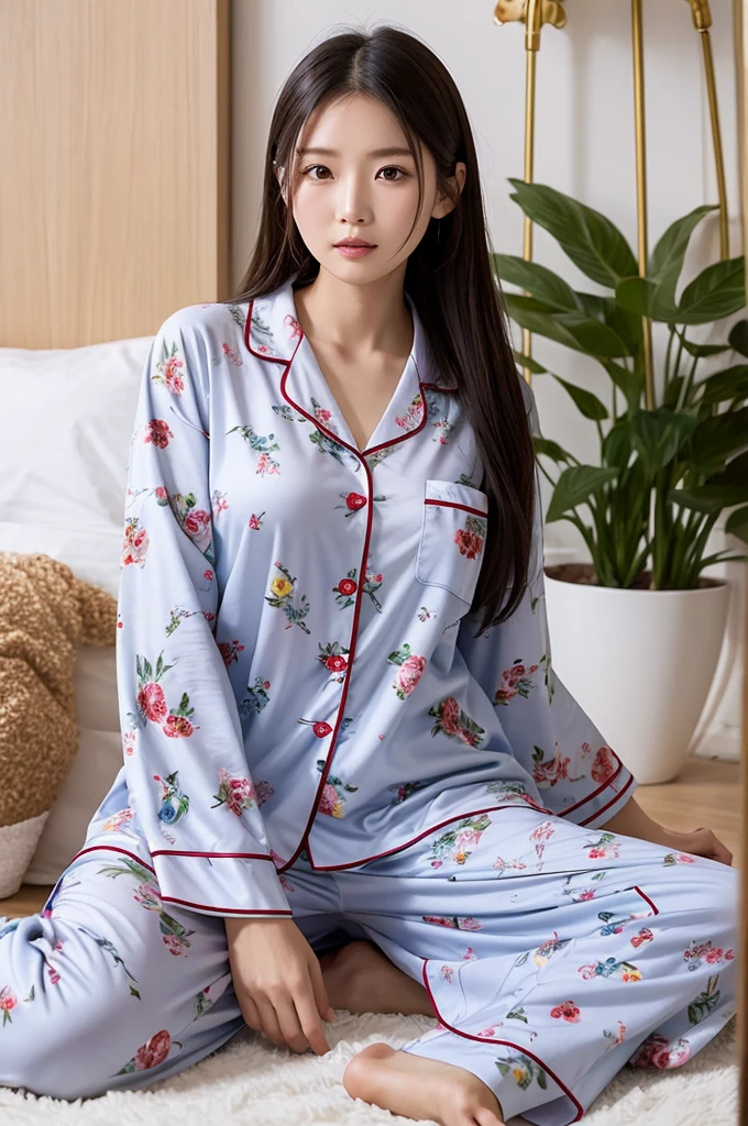 Big breasted girl in breasted all button. pajama sleep shirt