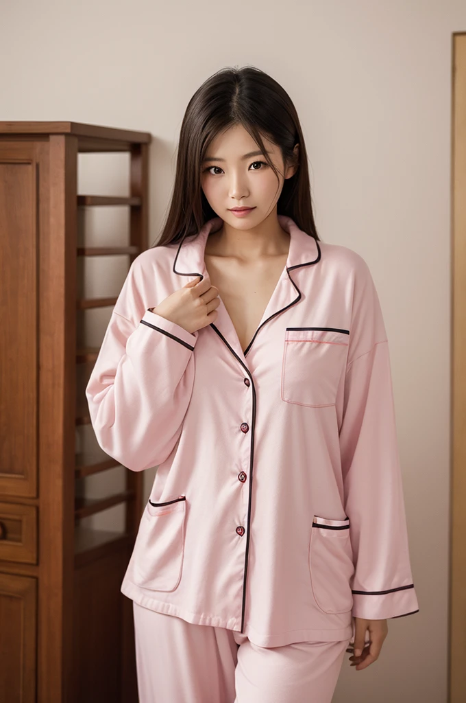 Kigurumi Costume Pajamas、Sexy Big 、A cute 15-year-old girl with a sexy and cute look, beautiful and sexy face、A strong wind blows my hair in front of my face、With straight blonde hair、beautiful, Cute and sexy eyes hidden behind long bangs、Costume pajamas