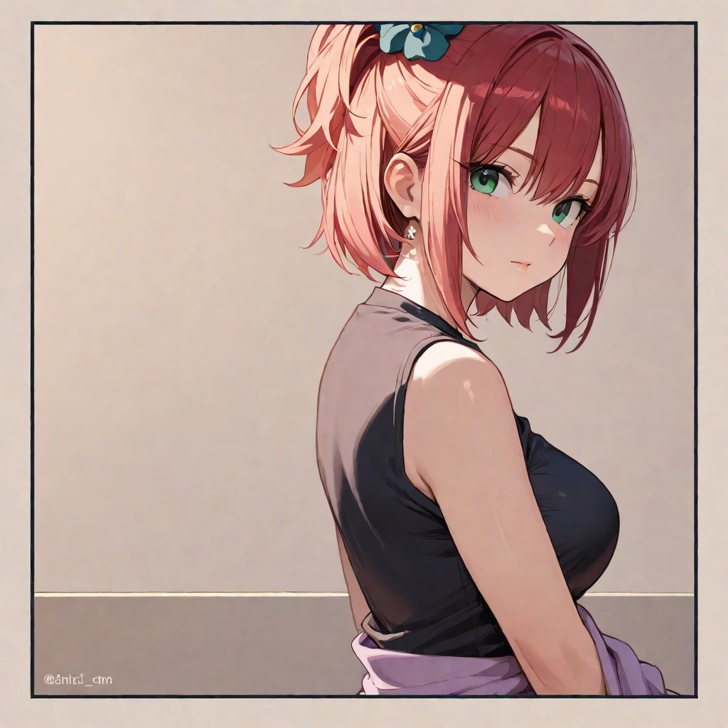 sideview,(looking at viewer:1.3),Iroha Base, hair ornaments, hair band, Hide the chest with a bandage, naked, smile, Upper Body, (paizuri invitation, Very good), Proud face
