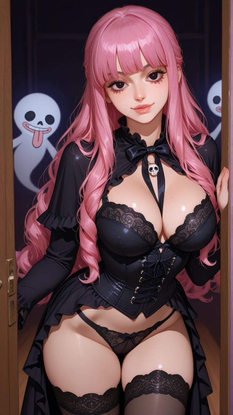 Magazine cover, witch, sexy pose, big breasts, pink sexy dress, pink air, pink witch hat