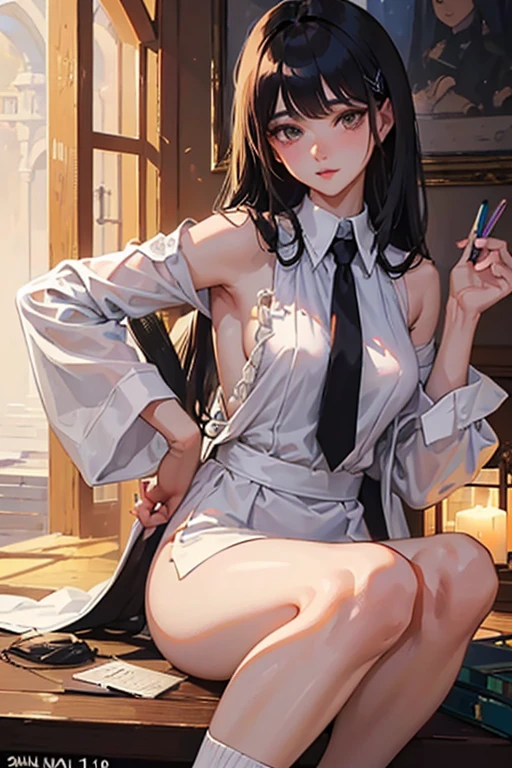 ((1girl,cute,young,wet semi long beautiful black hair,blunt bangs,twin tales,beautiful eyes)),(solo),((masterpiece, highest resolution,best quality)), (beautiful illustration),(Office girl suit,dark blue jacket,white blouse,dark blue skirt,black pantyhose over white panties),((topless, beautiful medium , pink nipples)),(Lying on the futon,legs wide open,having sex),wet gleaming skin,Vulgar,(nsfw),
low angle,from below,((masterpiece, highest resolution,best quality)), (beautiful illustration), (looking away),((face toward the viewer)),(Lying on the beautiful futon on all fours,legs wide open), ((sexy cute mini skirt and elegant beautiful white panties)),having sex, wet with sweat,sexy smile,Embarrassed,orgasm,ecstasy,in heat,mouth open,showing teeth,cinematic lighting,modern elegant beautiful Japanese inn,lantern,drinks,starry night,full moon,shooting star,