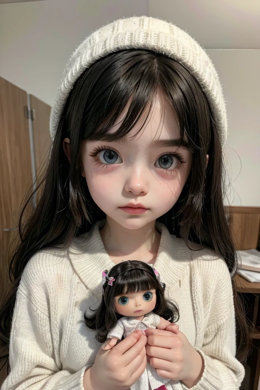 Cute little girl s,White skin of the,Red face,Big eyes,Porcelain dolls,smiling expression