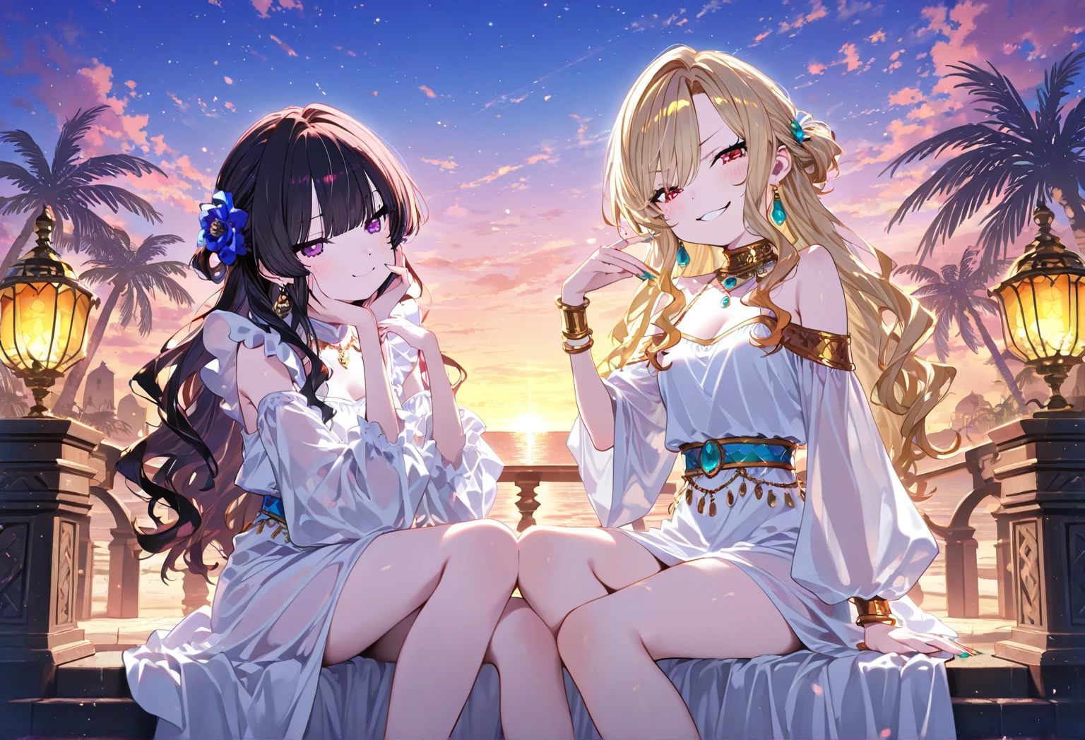 with fair skin, Twin ponytail Ishtar 3 appeared in the desert,2 long legs ,Her legs were wrapped around,Tentacle wrapping 7,Ishtar looked horrified,Barefoot,Insect tentacles