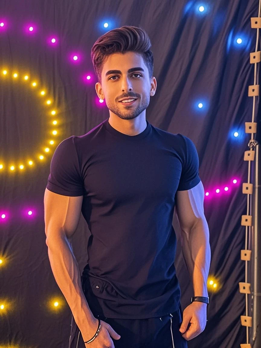 A shirtless man in florest wearing dress pants, ((1 man)), lighted space, black hair, solid circle eyes, clear smile, (brown eyes), POV, atmospheric perspective, cinematic lighting, 8K, super detail, best quality, perfect hands, ((1 head))