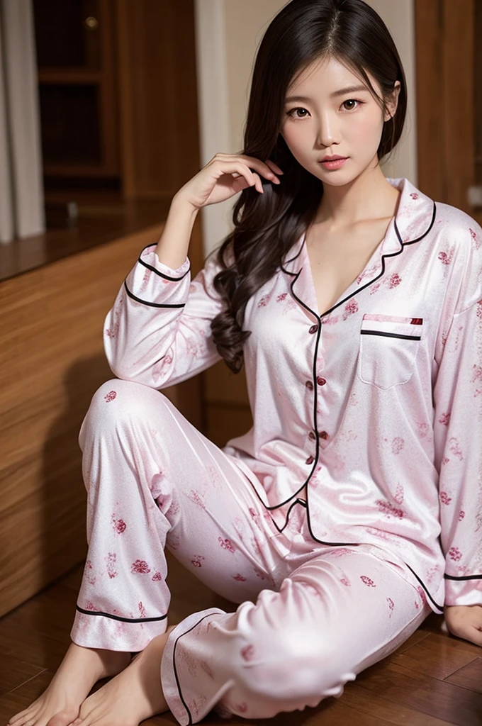 girl surrounded by black roses, The sun shines through the window, Create a warm and pleasant atmosphere. She was wearing wet pajamas, asian burmese girl, Practical, best quality, photo-Practical 8k, (best quality:1.1), masterpiece, (Practical:1.1), photo-Practical