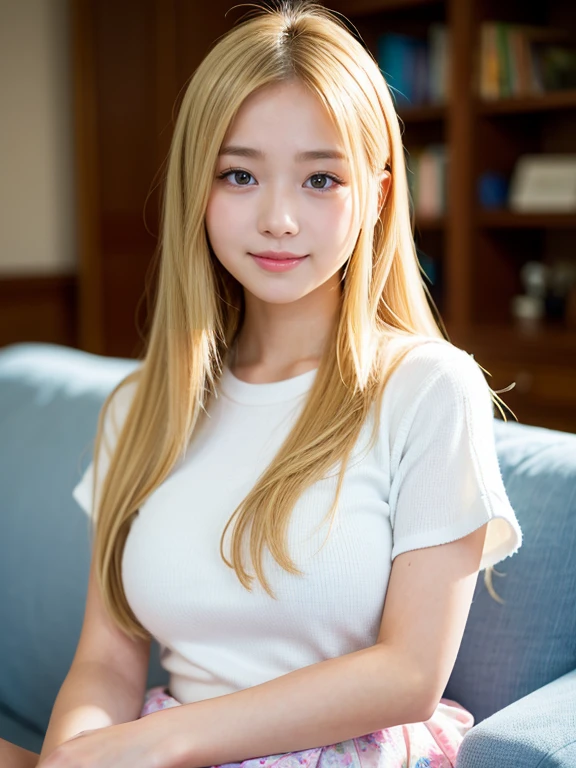 1 girl, 18-year-old, alone, long hair, looking at the viewer, blonde, bare shoulders, light blue eyes, whole body, off shoulder, shirt, bare chest、realistic, Sexy,((masterpiece)), ((highest quality)), (super detailed) ,alone, 緩やかなウェーブのlong hair, small breasts ,Sexyシルクの白い下着, put your hands behind your back, kneel on the floor、