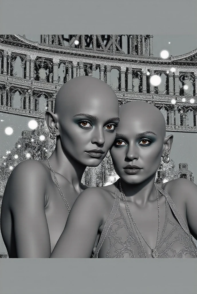 Surrealist female portraits by David Hockney and Alphonse Mucha, fantasy art, photorealism, dynamic lighting, artstation, volumetric lighting, very detailed faces, 4k, award-winning, 1girl, in the dark, deep shadow, understated, (ultra-fine bikini: 1.4), bald head, severely sagging huge breasts, full body, city streets, empty-handed, frontal view,