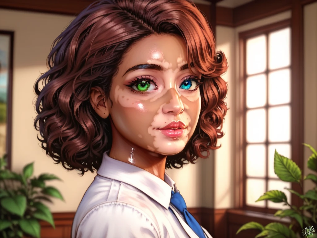 45-year-old woman、Bust up shot、One mature woman, Beautiful attention to detail, Elegant medium hair、Curly Hair、Beautiful lip detail, Detailed face, Delicate facial features, Hospital waiting room, Medical equipment, medical scene, Cinema Lighting, Gloomy atmosphere, Calm colors, Soft Focus, Intricate details, Dramatic composition, Realistic, masterpiece, Surreal, 8k, Highest quality