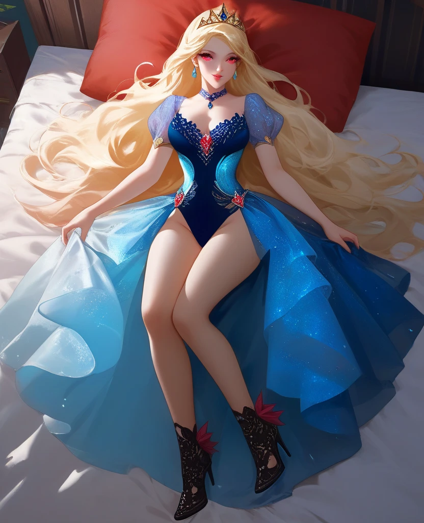 Anime girl with crown and blue eyes on her head, bikini