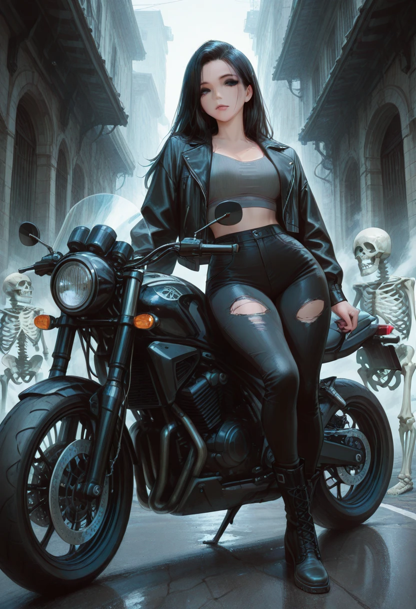 The beautiful girl in lace top and leggings is sitting astride a pile of skeletons in the center of the picture. She is holding a trembling sausage with juice squeezed out in her hand and smiling. There are multiple comic storyboards in the background,cbt, sausage bondage,sausage insertion,Sexy, trampling sausage with high heels heel,(masterpiece, best quality:1.2),1 beautiful girl,sexy,comic storyboard:2, leggings, sit astride, axially symmetrical:2, ,femdom,sounding,cbt,hold,smile,colorful,leggings,thin gap,cameltoe,insertion,trembling,juice,spray, Long hair,Lace top,Sexy, Shiny leggings, High heel,cleveage, trampling, in forest, saliva , Mucus