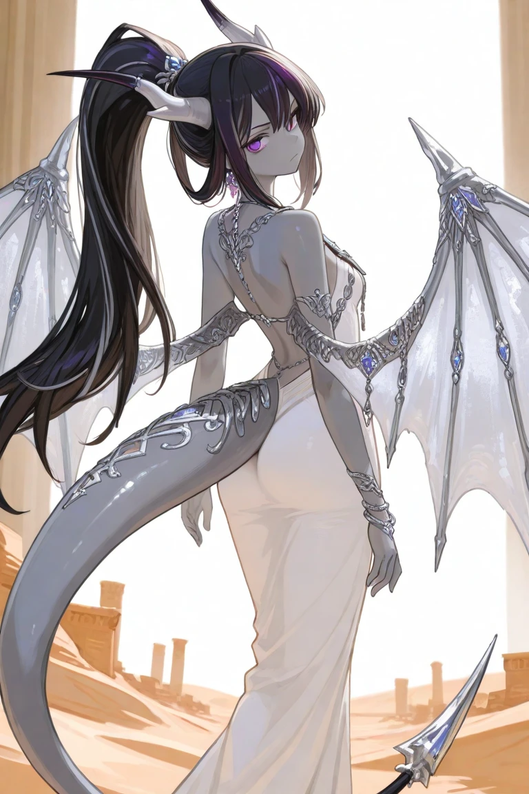 ((Highest quality、Super detailed、High resolution illustrations、Ultra-high-definition CG、8k size wallpaper、Production Art、Light novel illustrations、Anatomically Correct Dragon Girl)) Yui Kotegawa transforms into a Blue Dragon, kotegawayui, Long Hair, Yellow Eyes, ((With dragon eyes and sharp fangs))、(((Impressive lizard tail extending from tailbone))) 、(((Blue devil wings growing from his back)))、((Dragon legs with sharp claws、Covered in fine scales from the toes to the thighs、Covered in fine blue scales from fingertips to shoulders、Long fingernails))、Nipples are fully visible、(The boundary between the scales and the skin is unclear)、((A small fin that runs from the spine to the tail))、Back Focus