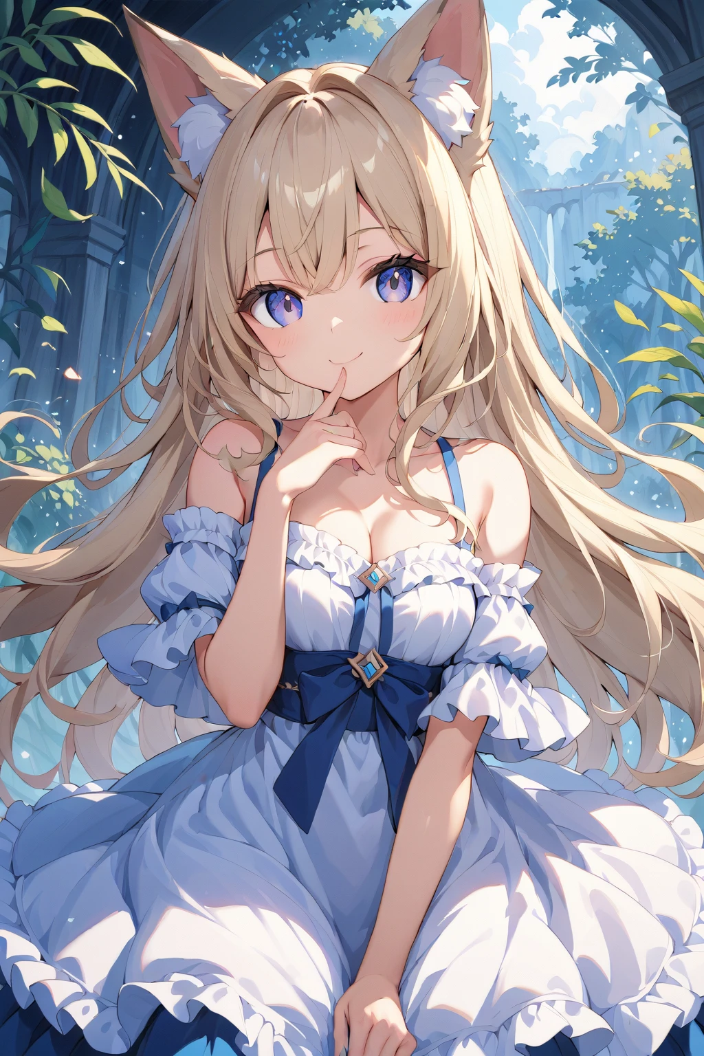 An 11-year-old girl, Very large breasts in a short European dress that shows cleavage、(highest quality、masterpiece、High resolution、detailed)、anime style、Flat Style、(Beautiful Eyes, Delicate and beautiful face, ), BREAK,1 girl、extremely detailed、(The Shining), Best lighting, Best Shadow、High saturation、Dynamic Angle、anime