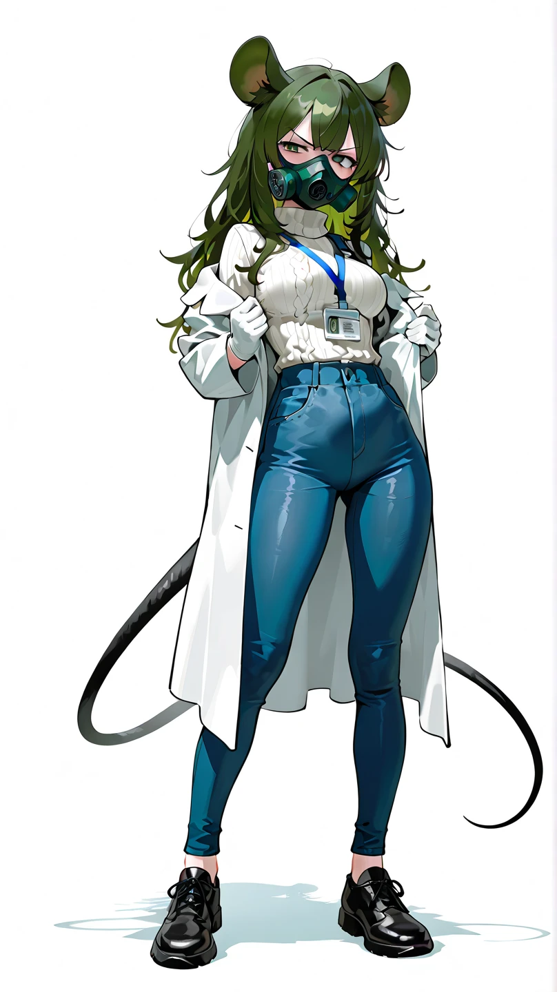 My Hero Academia style, anime Girl, female, trending on artstation pixiv, (full body shot:0.5), wide hips, wide thighs, large breast, Long hair, ash white hair, double bangs, long bangs, long side bangs, curly hair, yellow eyes, Hero Costume, Full Body Suit, Green Leotard Costume, green leotard, leotard costume, Long Sleeve White Short Jacket, Short jacket, white jacket, long sleeve short jacket, long sleeve white jacket, long sleeve jacket, Green calf boots, smug, looking at viewer, super detailed, Perfect anatomy,