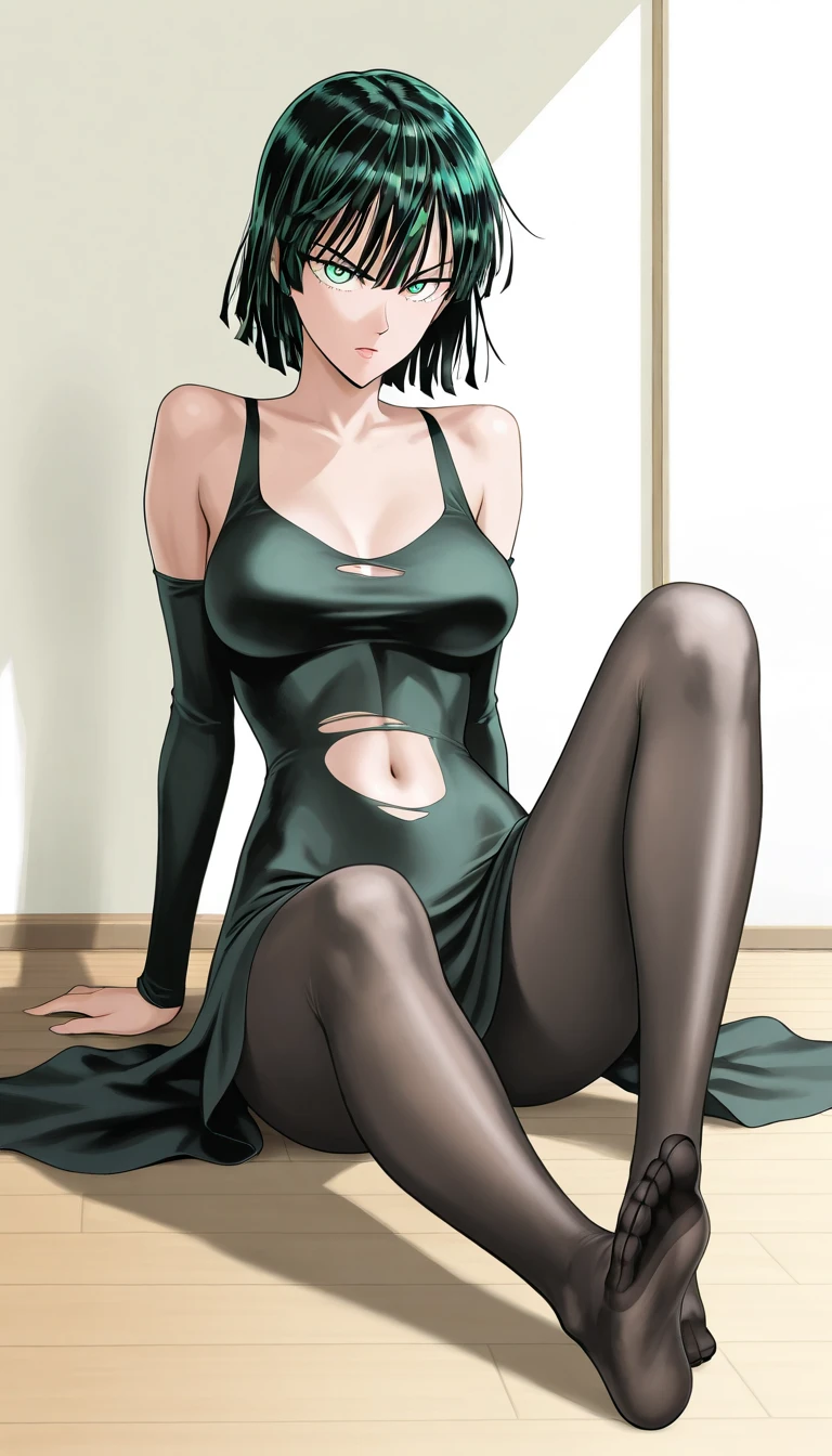 3d anime character sitting on a couch with her legs crossed, fubuki from one punch man, seductive 3d anime girl, 3d anime woman,  detailed background, detailed eyes, detailed face, extreme details, 8k quality, high quality, hd, hurt expression, lust expression, horny, human, sitting, slim body, fubuki, (fubuki from anime one punch man), holey clothes, cleavage, sexy white skin, tight clothes, elegant women, big , h cup bust size, nipples protruding, popping nipples, short hair, shoulder length hair, black H cup bra.