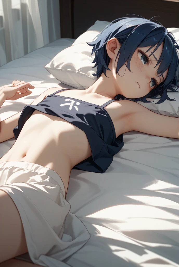 8k perfect anatomy short hair cute black hair small breasts sleeping in hospital bed hands down bare legs arms close to legs underwear bra