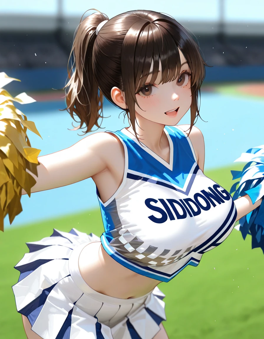 (masterpiece:1.5), (top-quality:1.5), (16k wallpaper:1.2), (Photo realistic:1.2), (ultra-detail art:1.2), (high resolution:1.2), (Highly detailed and realistic skin:1.2), (she spreads her slender legs, Having sex:1.5), (On the mat in the school gym), asuna, blue eyes, long hair, halo, hair over one eye, 18-year-old cheerleader, Very detailed and beautiful sharp eyes, Powerful and beautiful eyeshadow, (Slender woman with body shape:1.2), Natural Color Lip, (long blonde high ponytail covering one eye), (white sleeveless cheerleading shirt:1.2), (Ahe-face:1.3), (Overflowing sperm:1.2), (teal cheerleading miniskirt:1.2), (Screaming:1.2)、