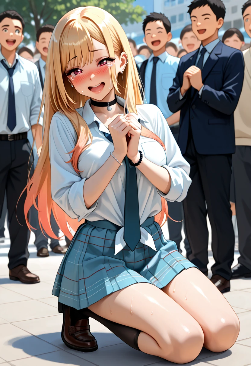 Men girls、top-quality、超高分辨率、Colossal tits、Exposed breasts、Blonde wavy hair、picture-perfect face、、beautifull expression、beauitful face、beautidful eyes、high school school uniforms、Girl student uniform、mini-skirts、White T-bag、beautifullegs、Metro train interior background、In a crowded train、(There were a lot of men on the train、male molester、 On the train)、(((( A man stands behind a female student、A man lifts up the skirt of a female student from behind、A man grabs a female student's butt from behind、A man grabs a female student's breasts from behind、Touch the chest))))、(The insertion(gender) 、 upon body、Huge amounts of pubic )、fearful expression、face flushed、