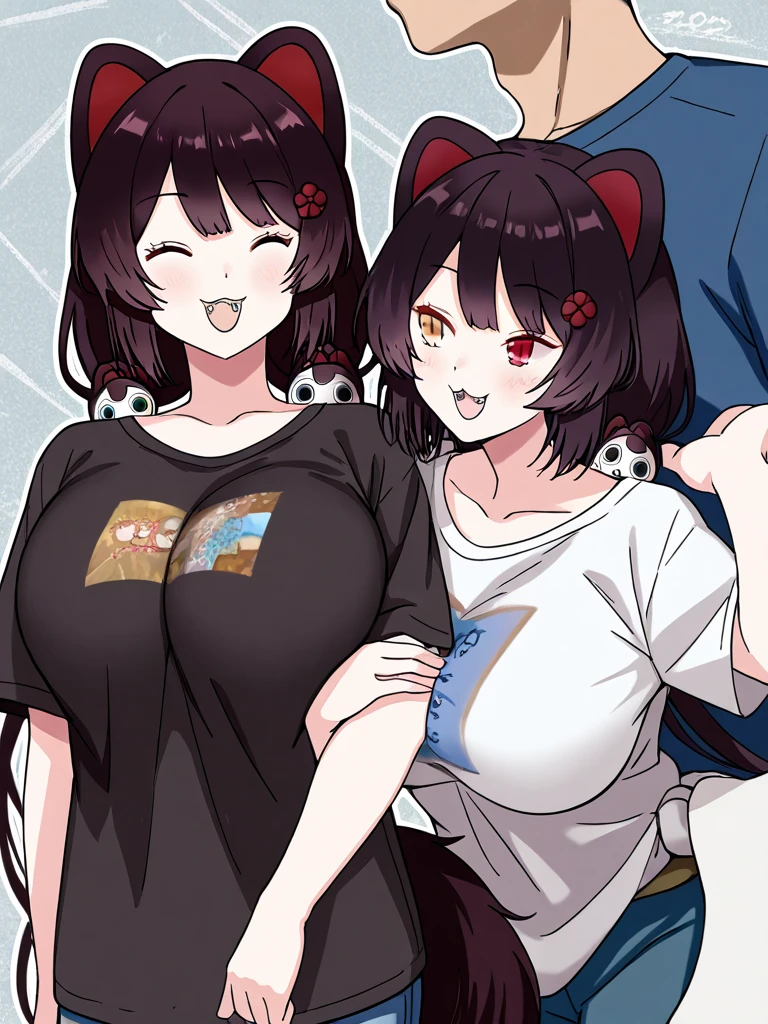 (((Two people side by side))),naked,smile,Opening mouth,huge breast,naked,big breast,((((dog ears,dog tail)))),naked