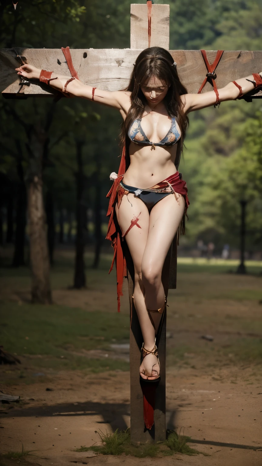 ((masterpiece:1.4)、(top-quality:1.4)、(reallistic:1.7))、a beauty girl、Extraordinary beauty、Bondage style:1.4、latex shiny:1.4、Latex bodysuit、By Luis Royo、age19、1girl in、Super Ultra Ultra Bikini、Super sexy young girl、Colossal tits:1.4、Looking Back Beauty、Attractive best proportions、4fingers and 1thumb、Outstanding style、standingn、fullllbody、foco nítido:1.5、Slender Abs、Anatomically correct representation of the human body:1.4、beauty legs、Two legs、Two arms、hips up high、A detailed eye、Raw photo、red-lips、Red high heels、a choker、a necklace、耳Nipple Ring、Fantastic mythical world landscape:1.4、