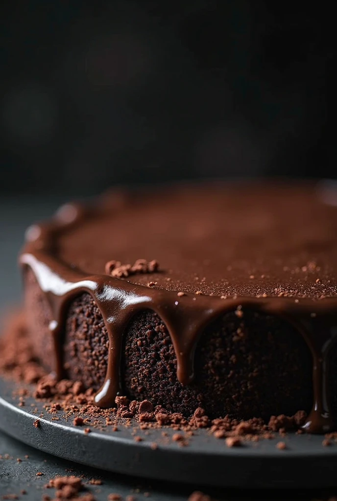 cinematic still-frame chocolate, chocolate cake ,deep dark background,High quality photos,Wet texture,Icing ,studio photo,slice,shallowdepthoffield,Vignette,Very meticulous,High budget,Bokeh, widescreen,gloomily,epic,opulent,cinematic grain,grain sense