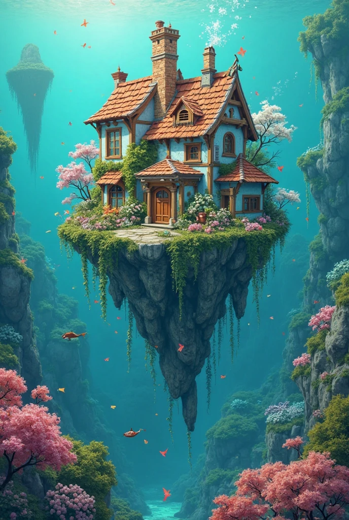 colours (fanciful: 1.2), (In Studio Ghibli style), (Irregular architecture floating on the sea), Patchwork cottage, floral decorations, optic, Andreas Rocha style conceptual art, Artstation Contest Winning Entries , fanciful art, (an underwater city), Chen Luo, optic Beam, Realistic opticing, masterpiece, high high quality, beautiful graphics , High detail , masterpiece, high high quality, beautiful graphics , High detail ,