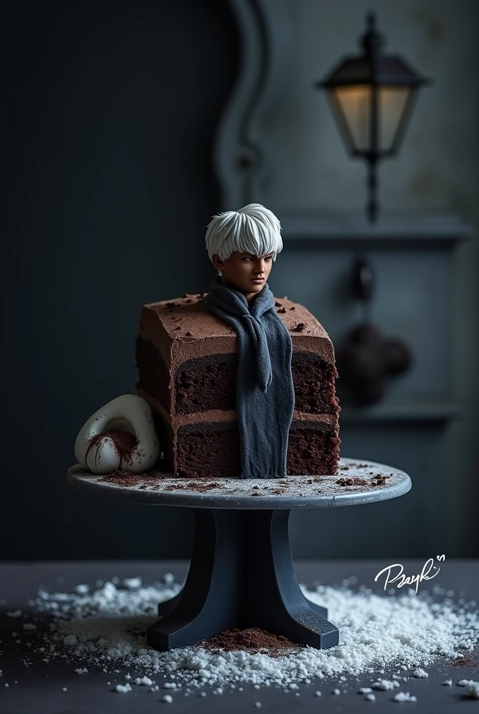 cinematic still-frame chocolate, chocolate cake ,deep dark background,High quality photos,Wet texture,Icing ,studio photo,slice,shallowdepthoffield,Vignette,Very meticulous,High budget,Bokeh, widescreen,gloomily,epic,opulent,cinematic grain,grain sense